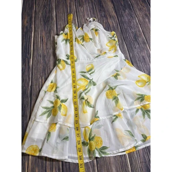 Japna Dress Womens M Petite Yellow Lemon Print Sleeveless Tiered Mini Boho - Picture 3 of 11